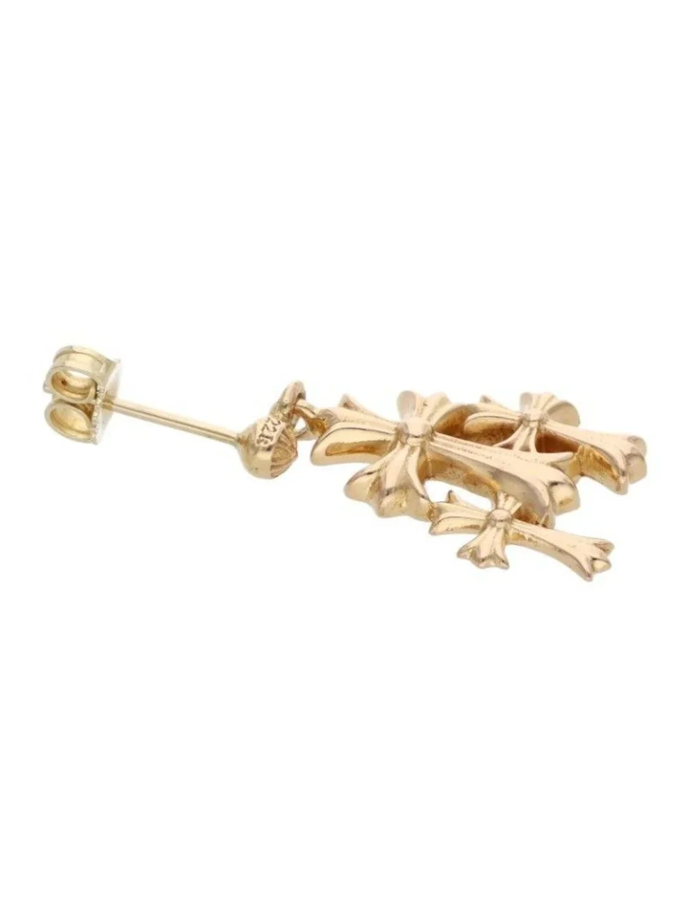 Chrome Hearts 22k 3 CH Cross Drop Triple Gold Earrings